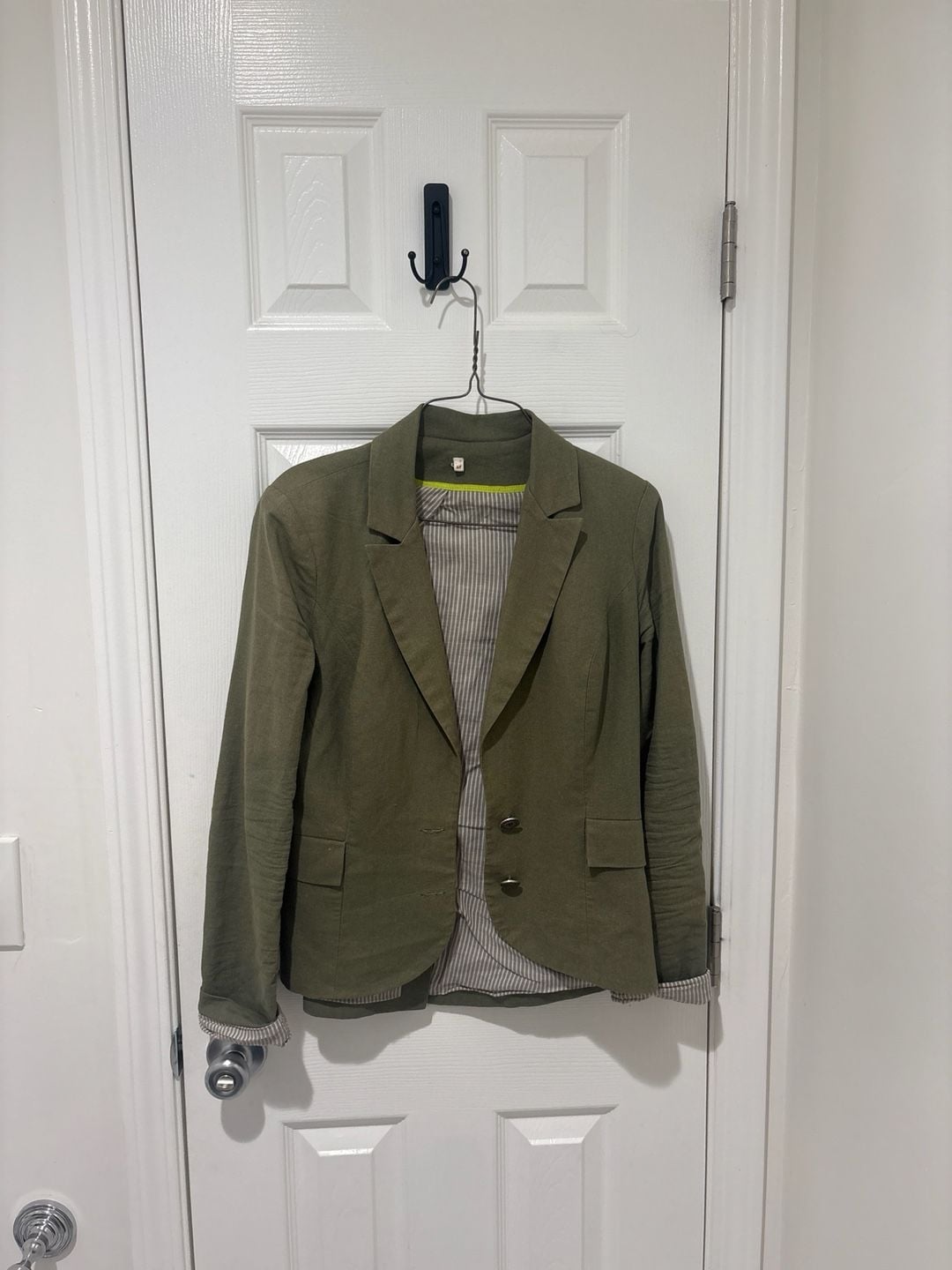 H&M Olive Green Two-Button Blazer with Striped Lining 1