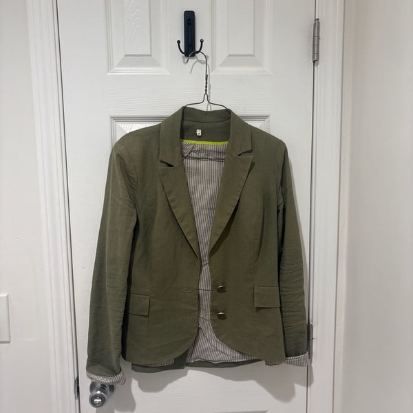 H&M Olive Green Two-Button Blazer with Striped Lining