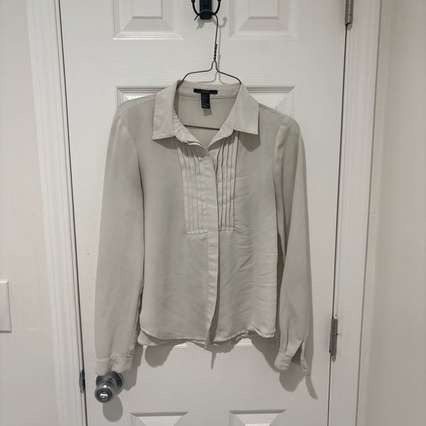 Forever 21 Pleated Long Sleeve Chiffon Blouse in Cream