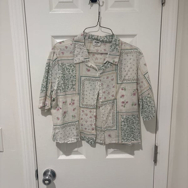 Cotton On Floral Patchwork Cropped Button Down Shirt