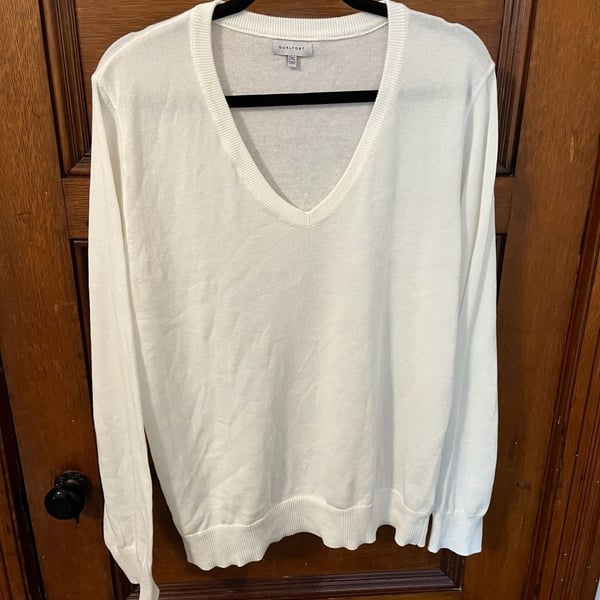 QUALFORT Men's Cotton V-Neck Sweater White 2XL