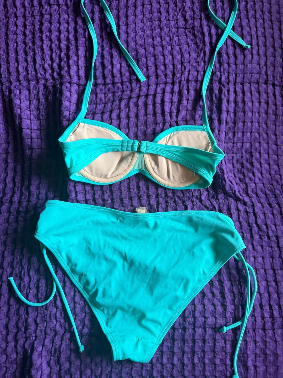 2000s Victoria's Secret Aqua Balconette Bikini Set with Side-Tie Ruching 3