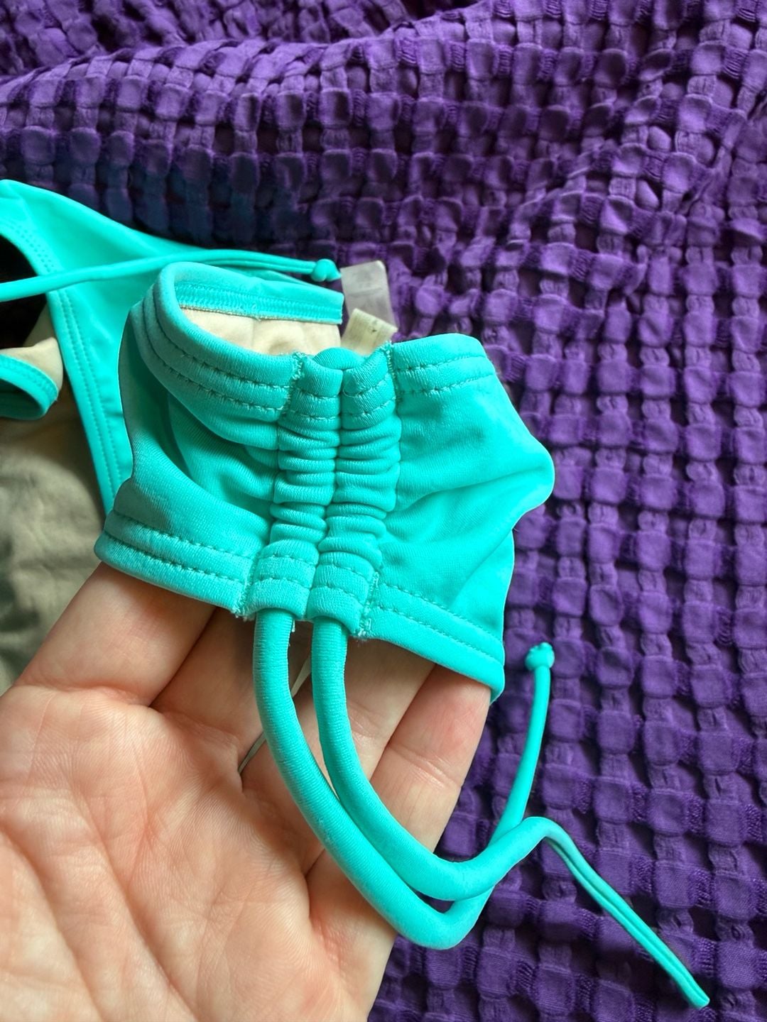 2000s Victoria's Secret Aqua Balconette Bikini Set with Side-Tie Ruching 4