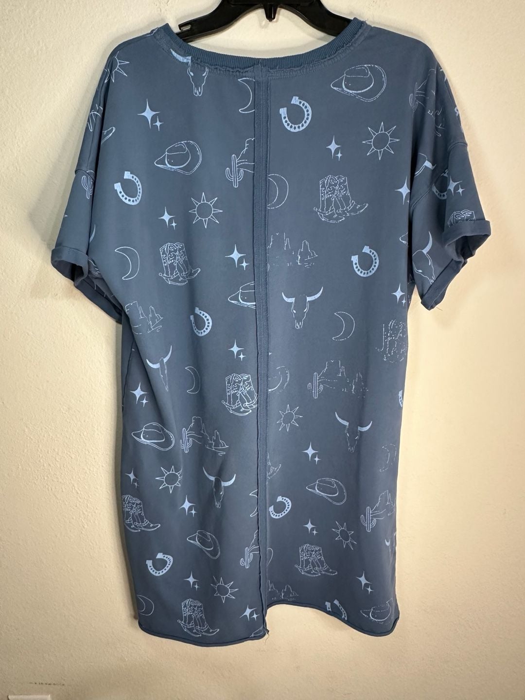 Umgee Blue Western Print Oversized Short Sleeve Sweatshirt Top 3