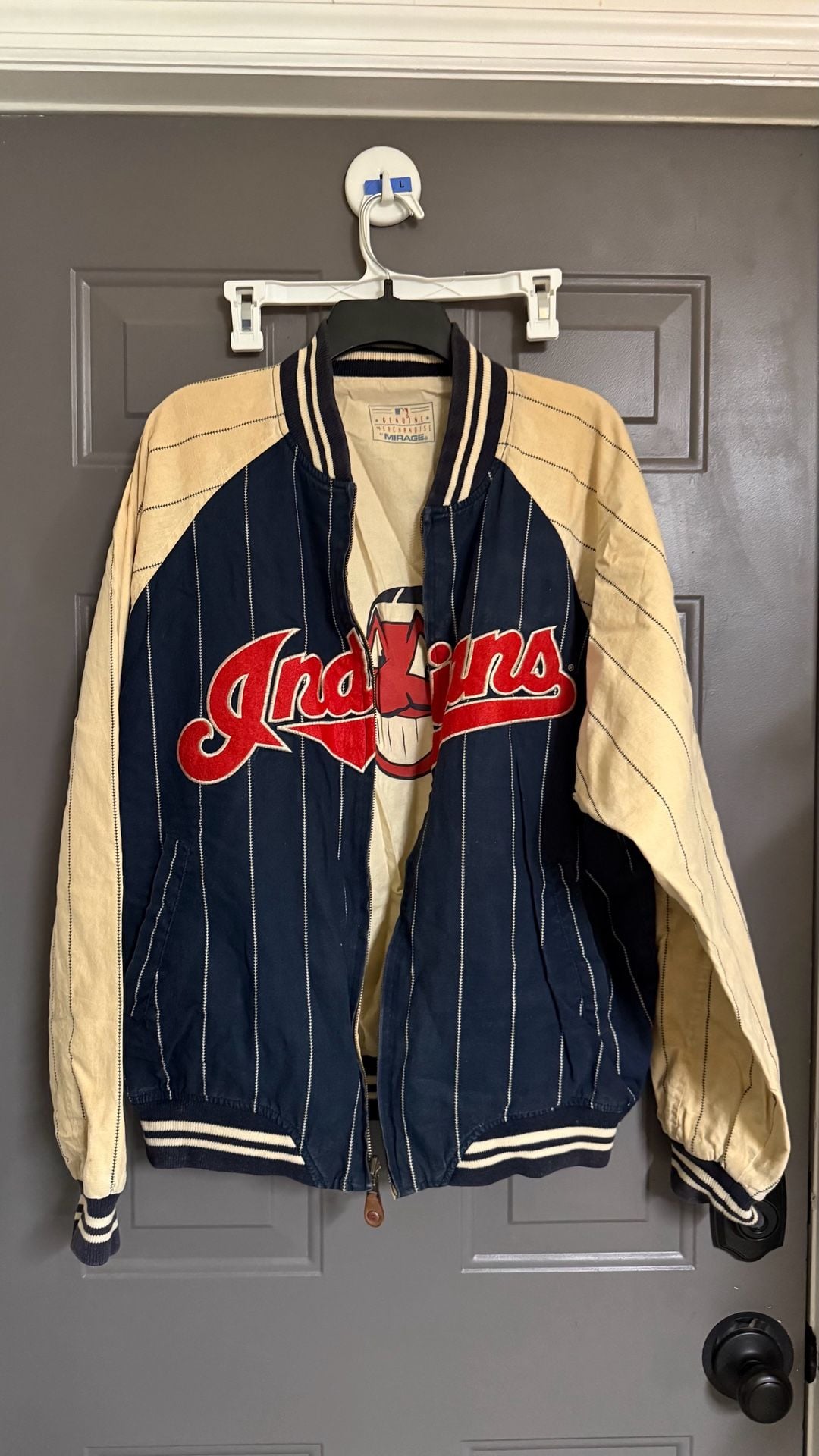 Vintage Mirage MLB Cleveland Indians Chief Wahoo Pinstripe Bomber Jacket 2