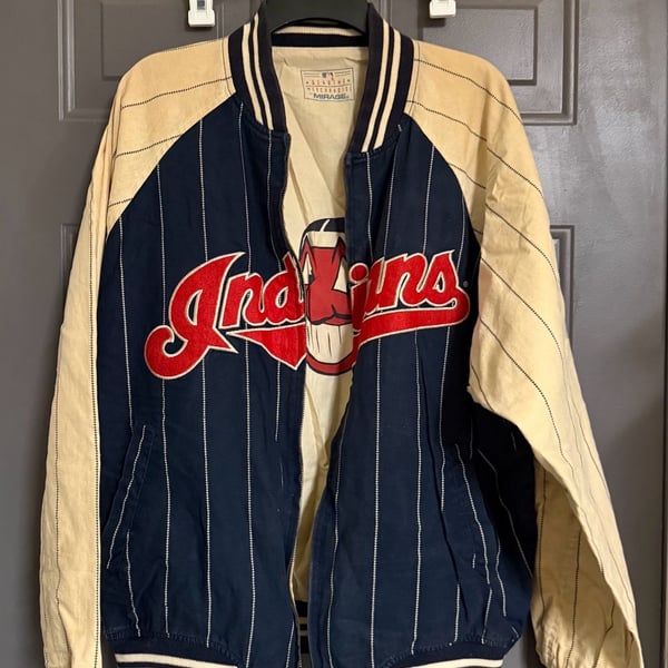 Vintage Mirage MLB Cleveland Indians Chief Wahoo Pinstripe Bomber Jacket