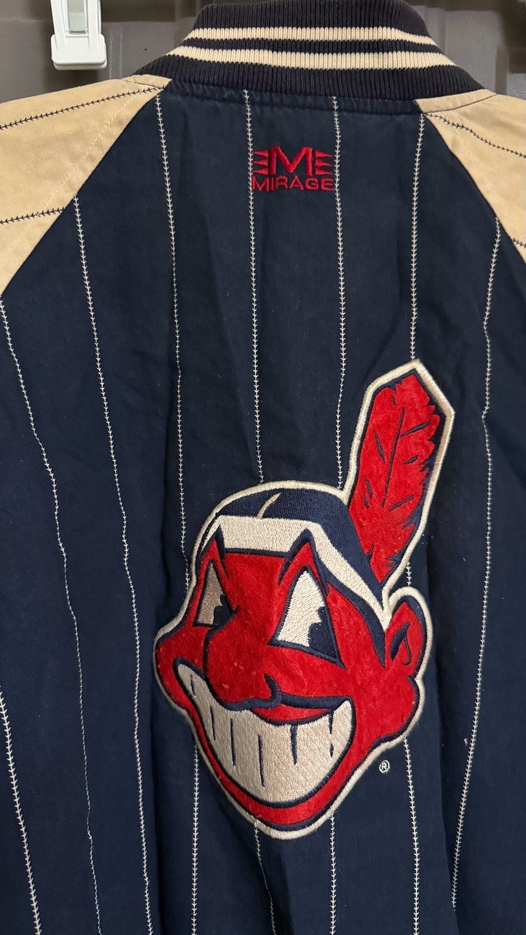 Vintage Mirage MLB Cleveland Indians Chief Wahoo Pinstripe Bomber Jacket 5