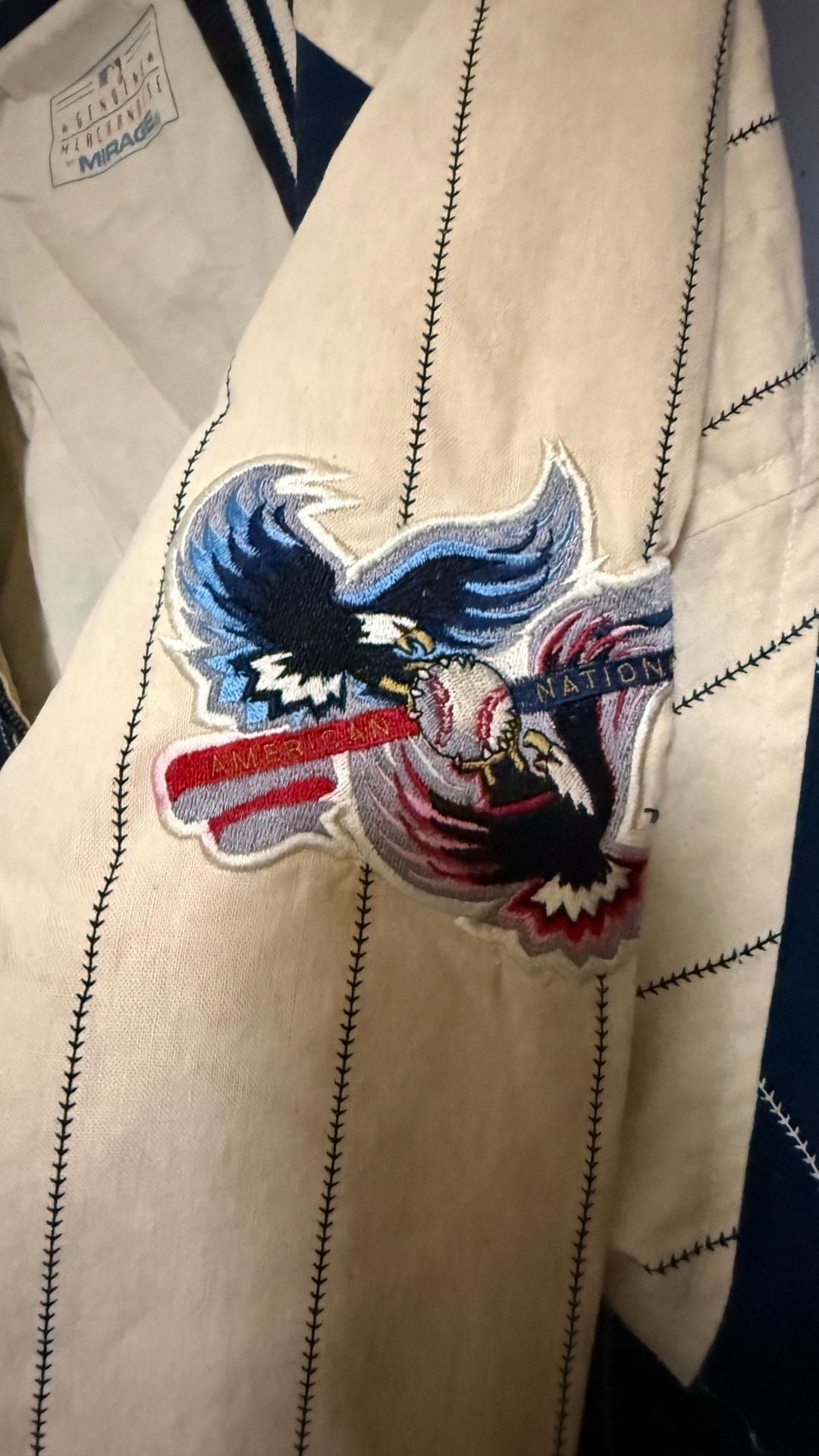 Vintage Mirage MLB Cleveland Indians Chief Wahoo Pinstripe Bomber Jacket 7