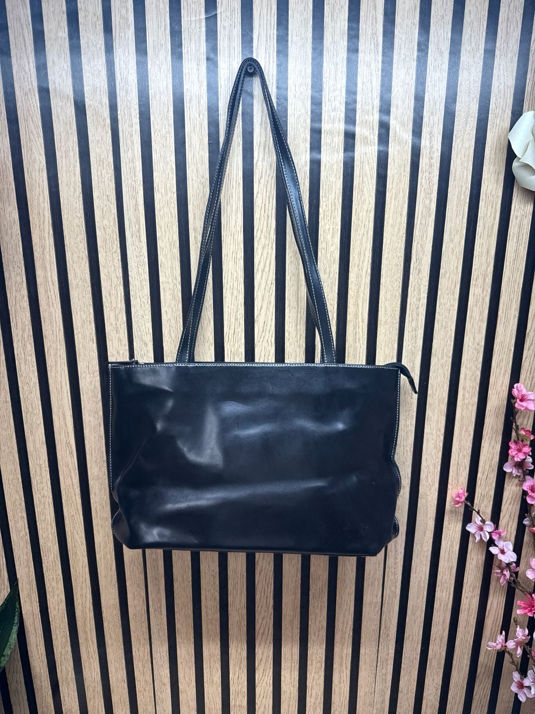 M’Rell Paris Made in France Black Smooth Soft Leather Shoulder Tote Bag 2