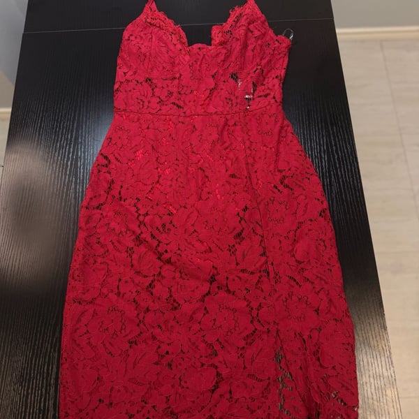 Fashion Nova Dropping Hints Lace Dress in Burgundy