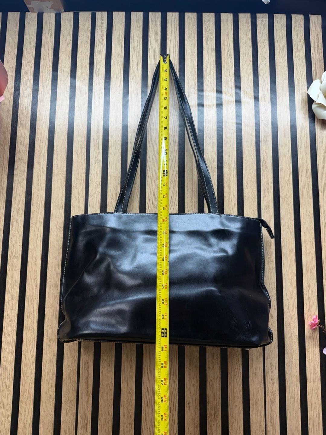 M’Rell Paris Made in France Black Smooth Soft Leather Shoulder Tote Bag 4