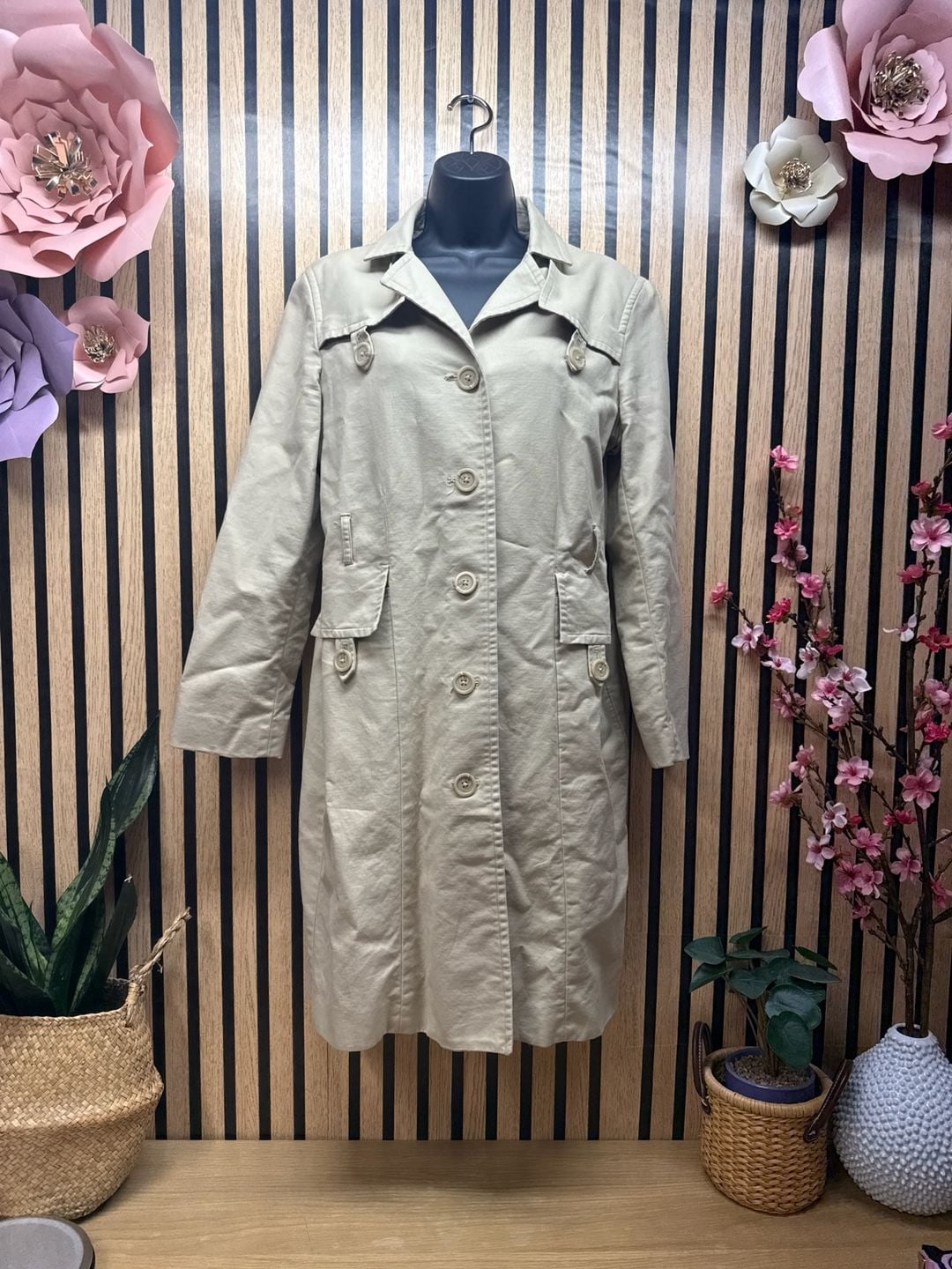 Mossimo Women's Tan Single Breasted Cotton Blend Trench Coat 2