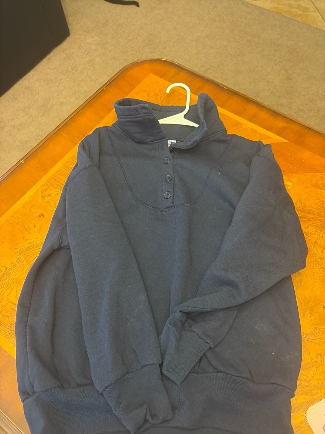 Vintage Pro Spirit Navy Blue 4-Button Henley Mock Neck Sweatshirt 2
