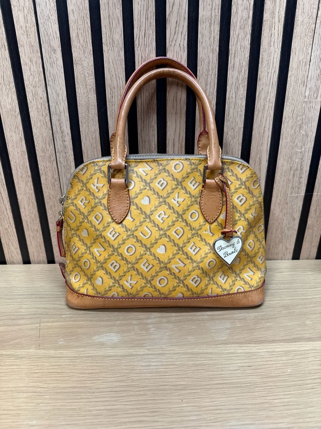 Dooney & Bourke It Bag Yellow Monogram Canvas Heart Charm Satchel 2