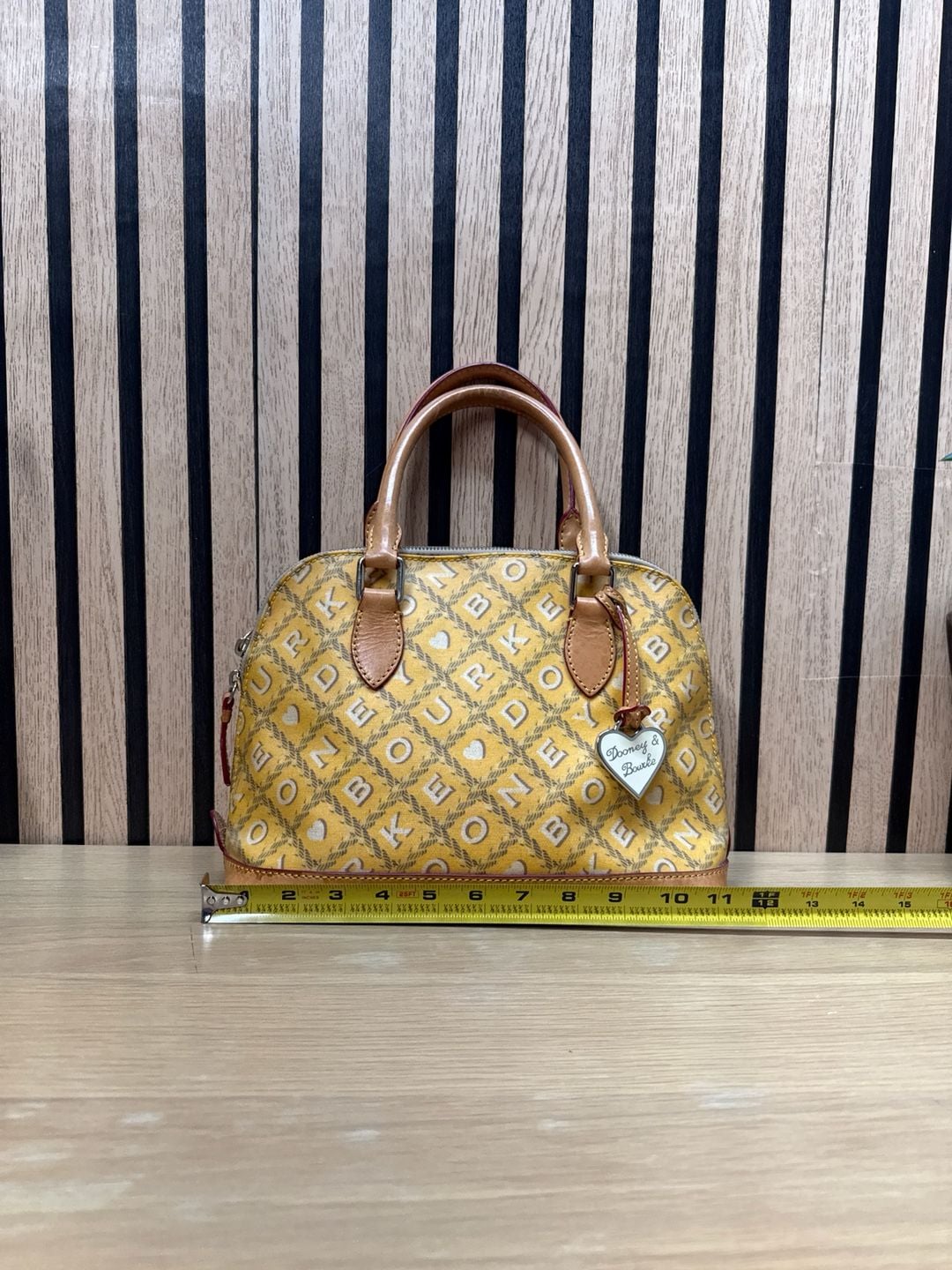 Dooney & Bourke It Bag Yellow Monogram Canvas Heart Charm Satchel 5