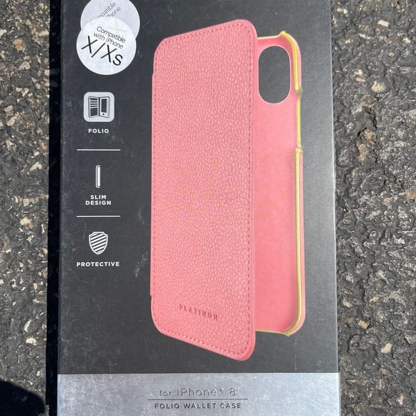 Platinum Pink Leather Folio Wallet Case for iPhone 8/X/XS