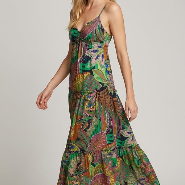 GB Gianni Bini Tropical Multi-Print Sleeveless Tiered Maxi Dress