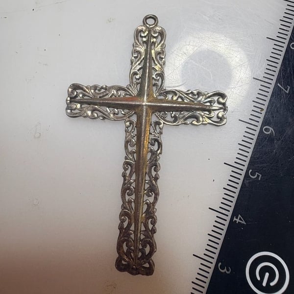 Vintage 925 Sterling Silver Thai Filigree Scroll Cross Pendant