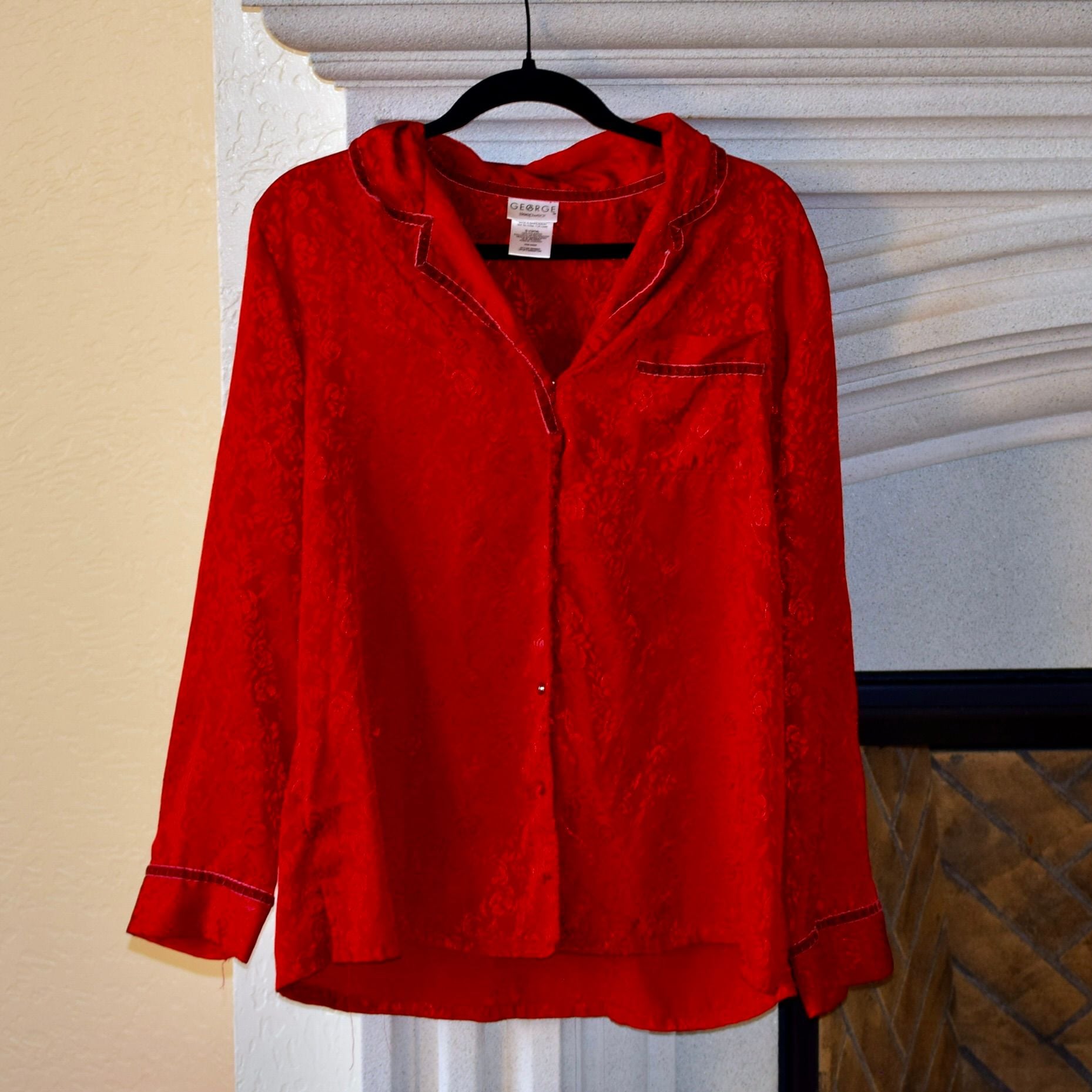 George Sleepwear Red Jacquard Floral Satin Pajama Sleep Shirt 1