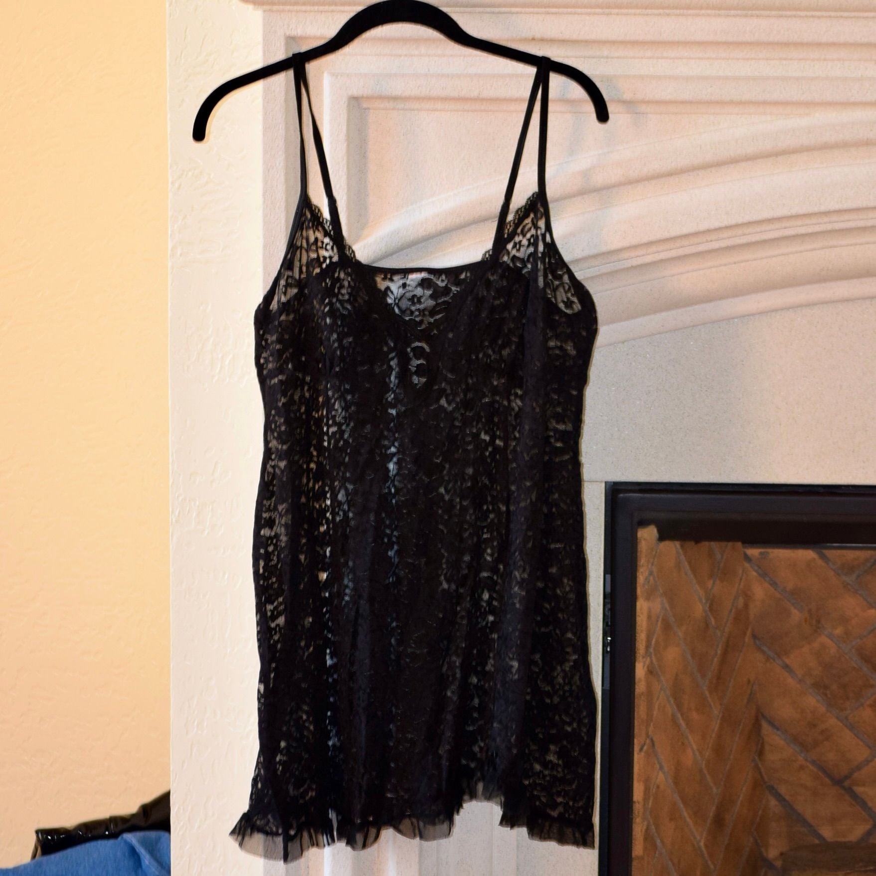 Victoria's Secret Black Floral Lace Mesh Slip Chemise Nightgown 1