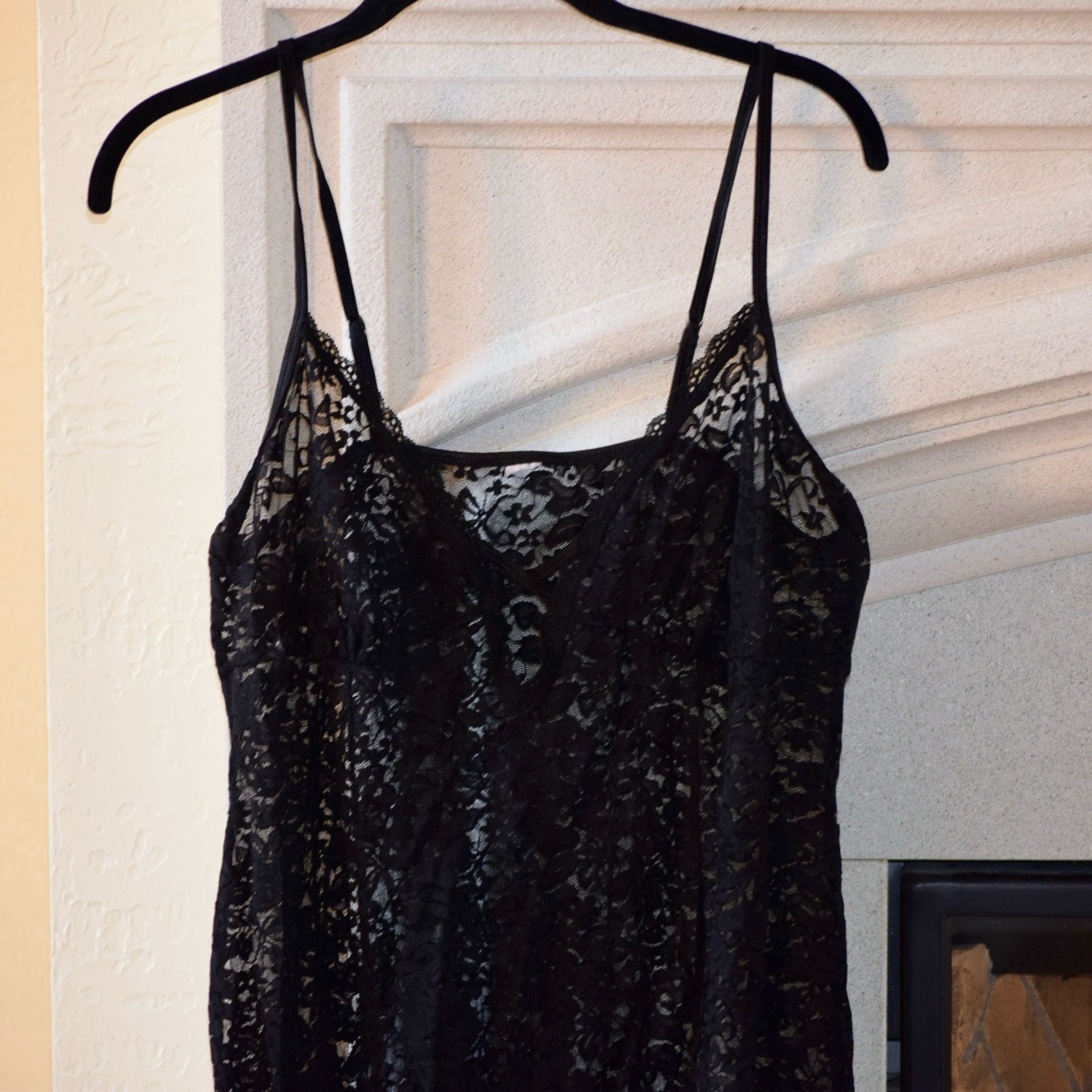 Victoria's Secret Black Floral Lace Mesh Slip Chemise Nightgown 2
