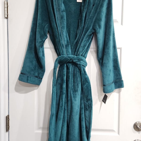 Ellen Tracy Teal Green Plush Fleece Shawl Collar Robe