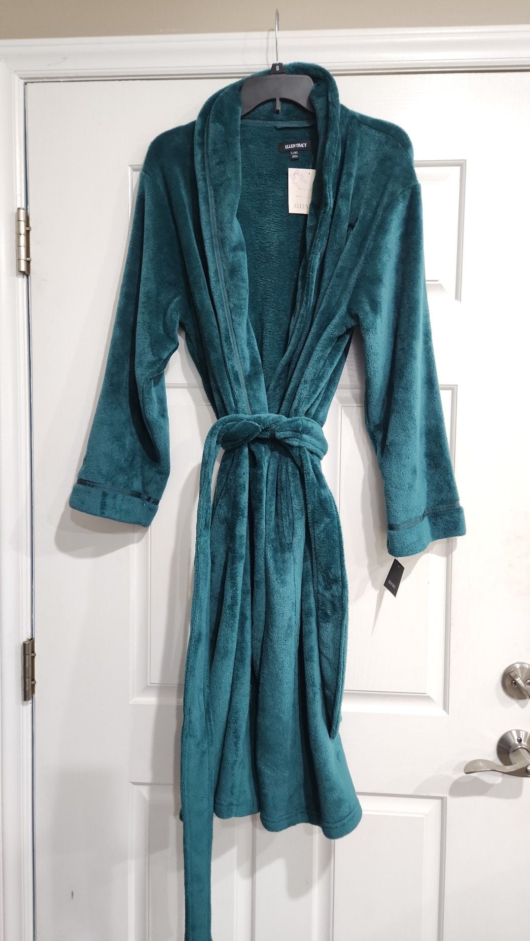 Ellen Tracy Teal Green Plush Fleece Shawl Collar Robe 3
