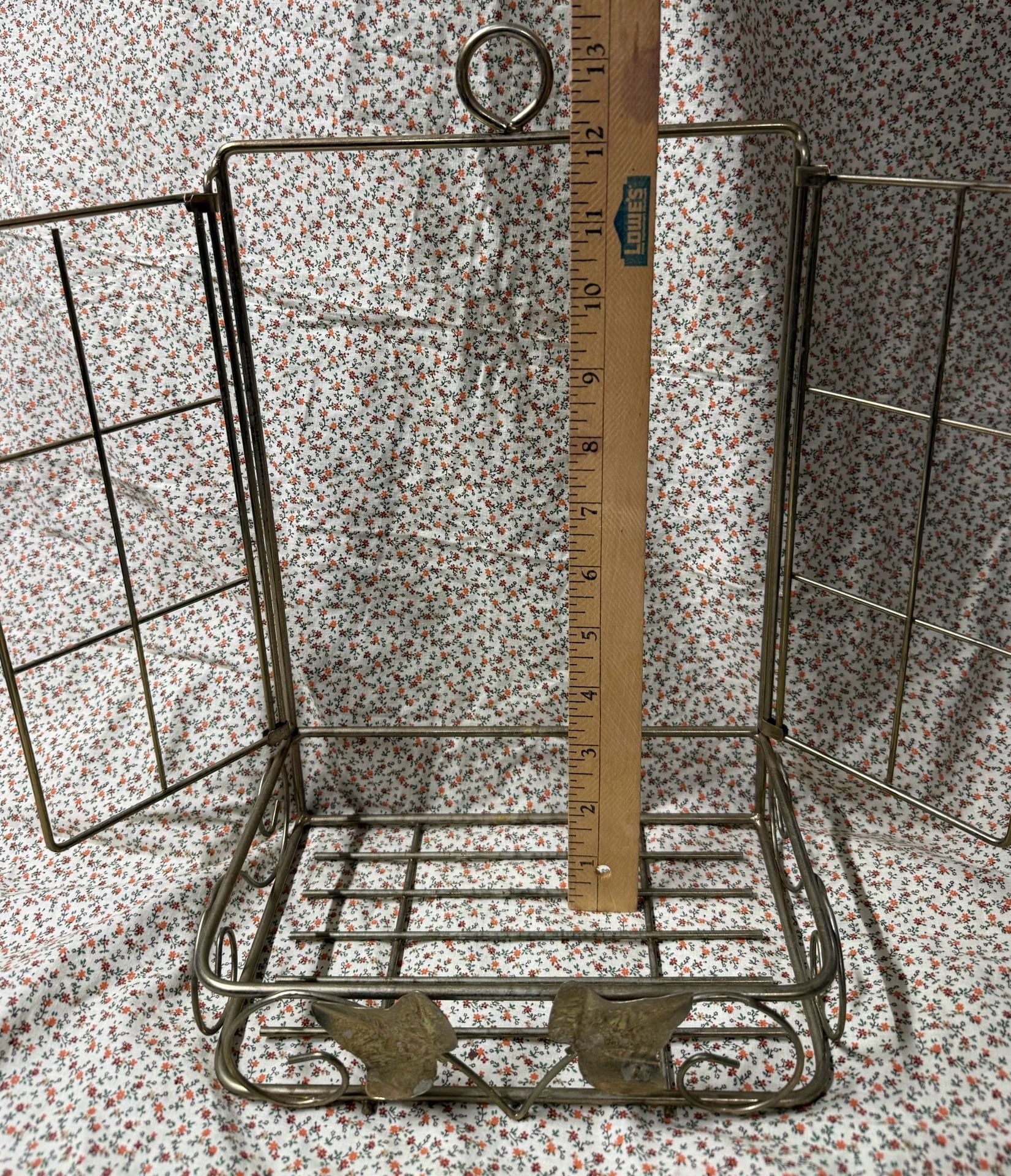 Vintage brass tone Wall Hanging Shelf with Swinging Doors and Ivy Leaf Detail 4