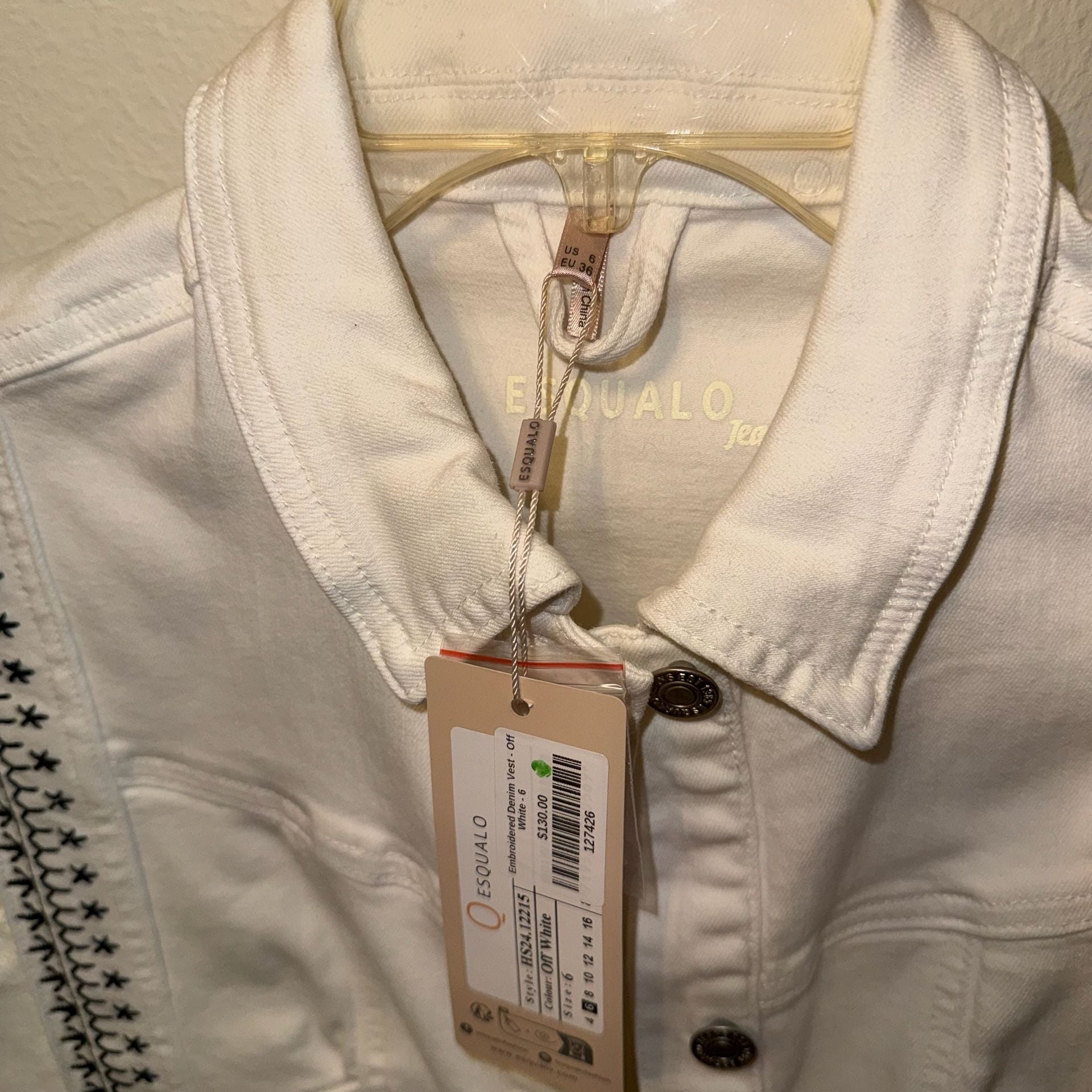 Esqualo Off-White Embroidered Denim Vest, Coastal Cowgirl, Boho Festival Ready 4