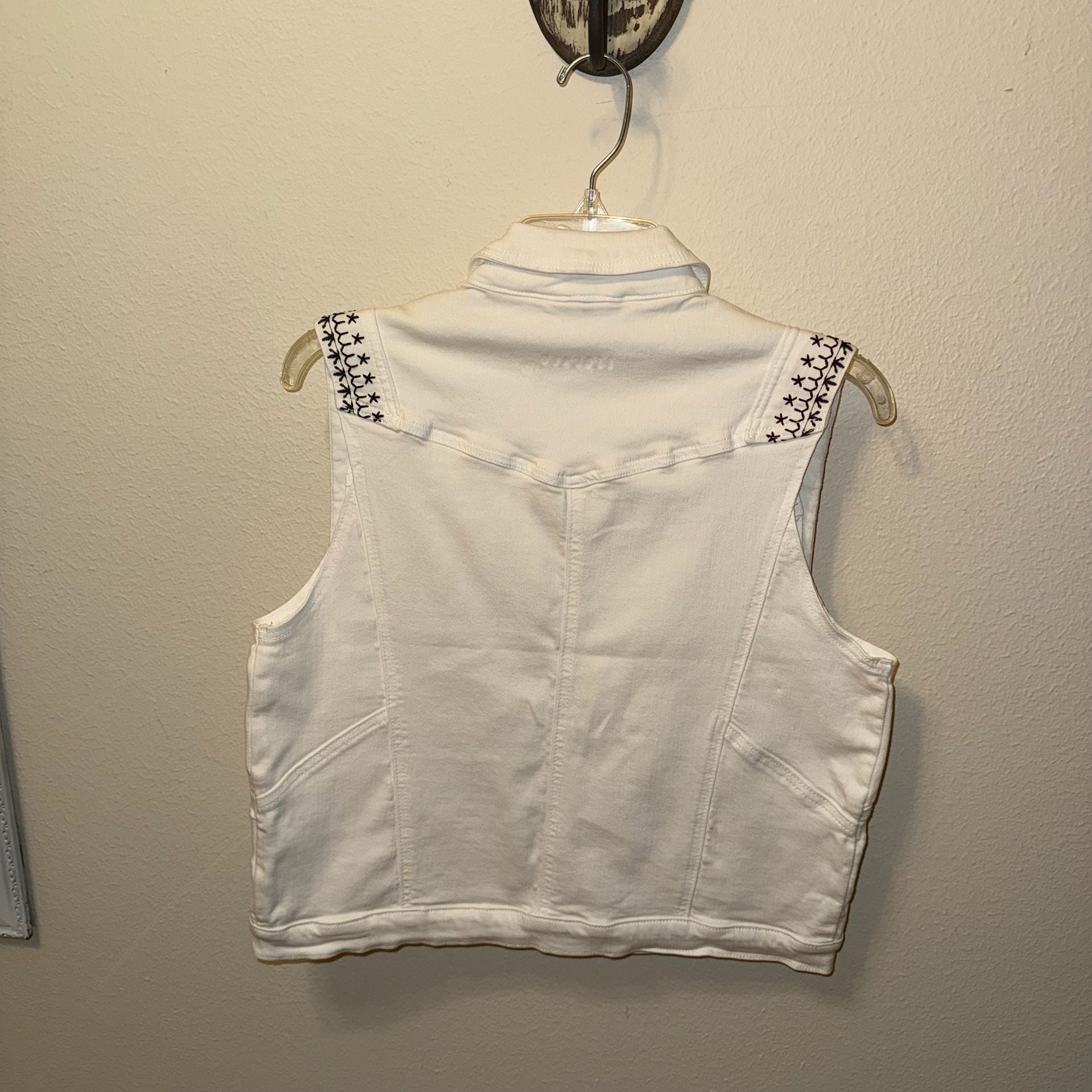 Esqualo Off-White Embroidered Denim Vest, Coastal Cowgirl, Boho Festival Ready 6