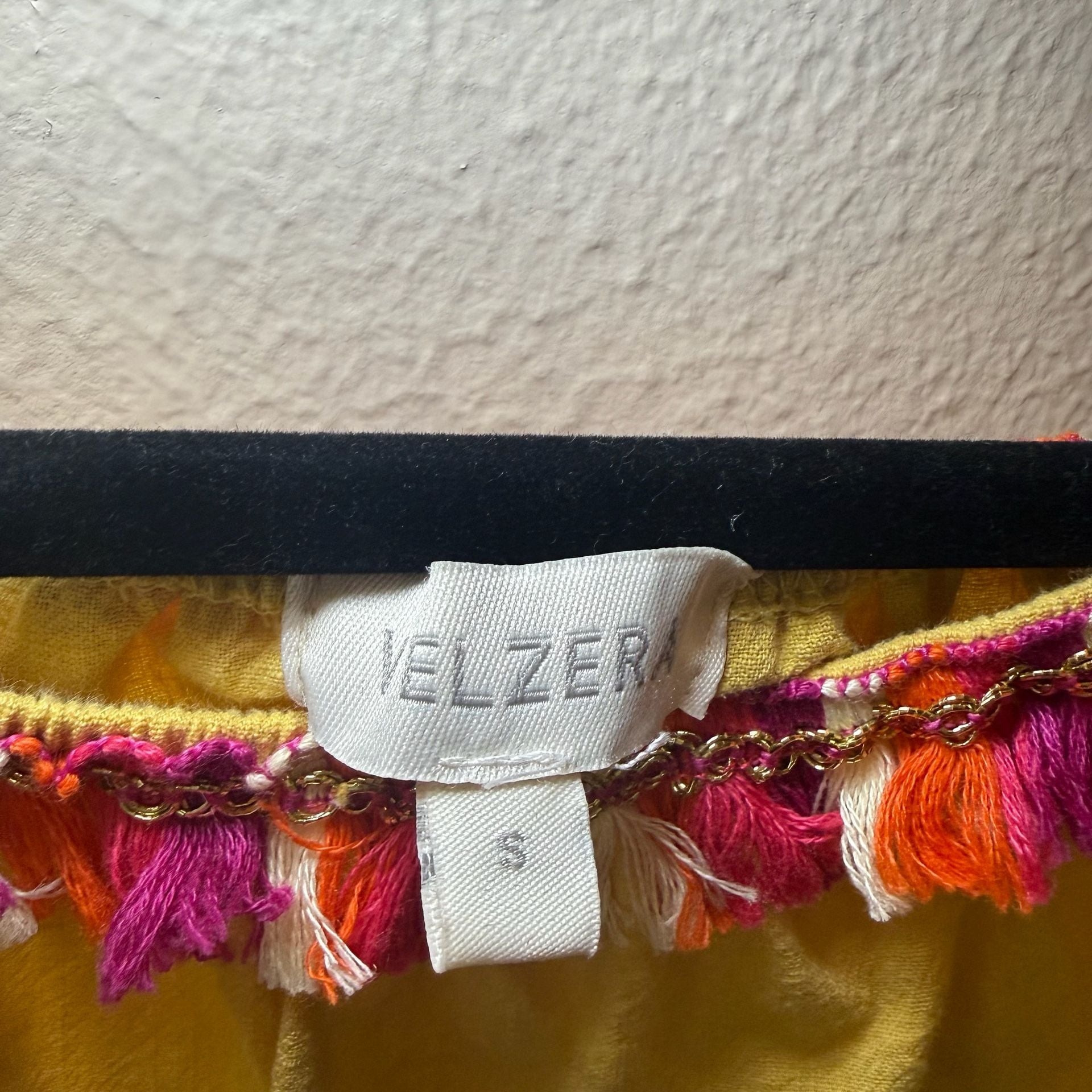 Velzera Yellow Cotton Embroidered Off-Shoulder Tassel Mini Dress, Bohemian Festival Ready 5