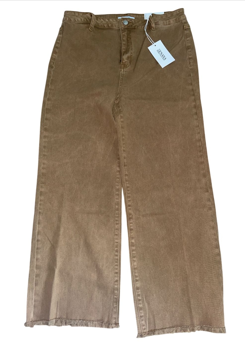 Zenana High Waisted Frayed Hem Wide Leg Jeans in Brown 2
