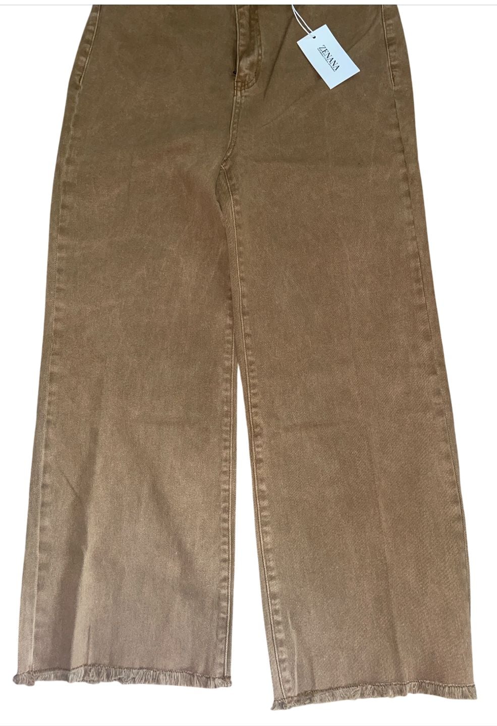 Zenana High Waisted Frayed Hem Wide Leg Jeans in Brown 3