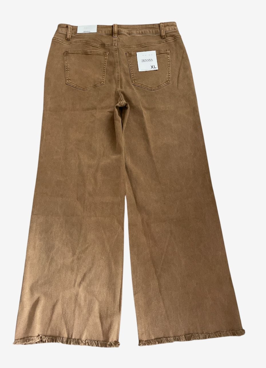 Zenana High Waisted Frayed Hem Wide Leg Jeans in Brown 5