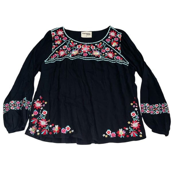 Savanna Jane Embroidered Floral Boho Long Sleeve Blouse