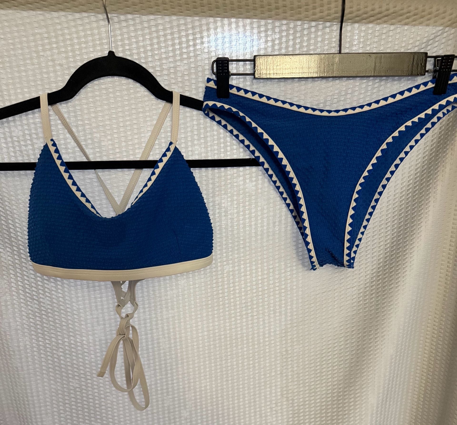 Blue Smocked Ric Rac Trim Bikini Set 1