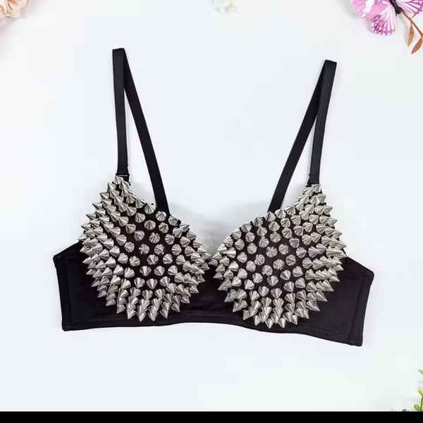 SHEIN ROMWE Punk Rock Silver Spiked Studded Bra Top