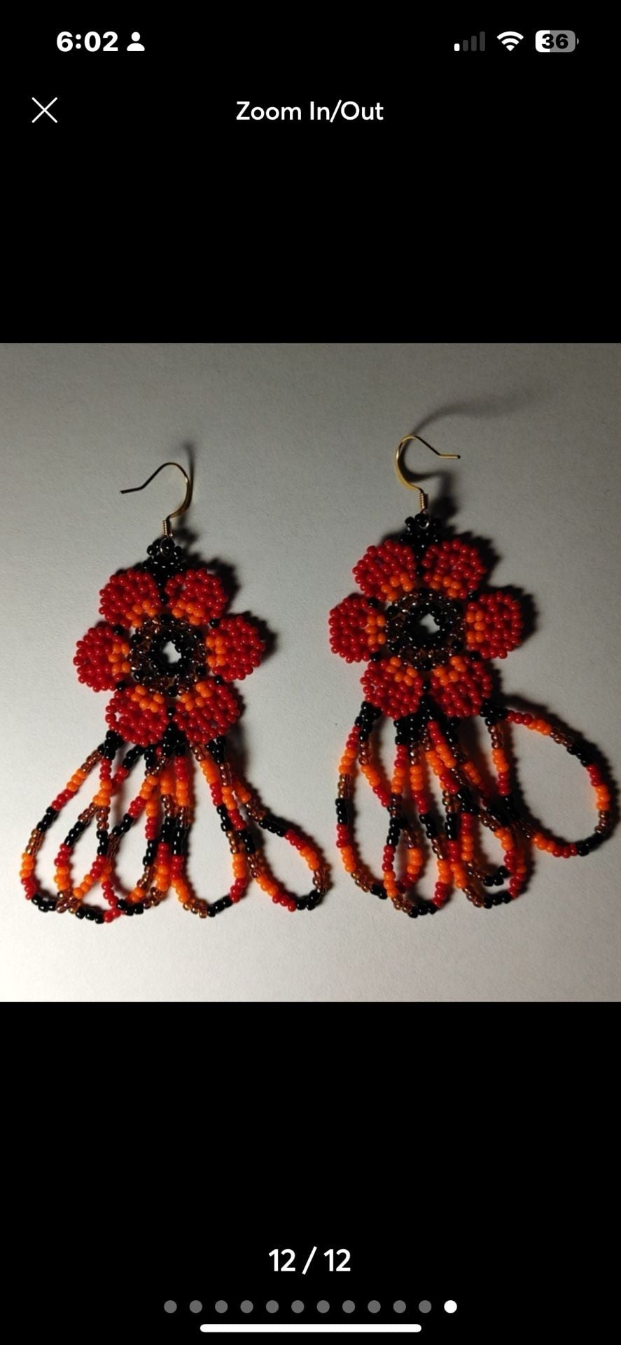 Handmade Beaded Red and Orange Floral Fringe Dangle Earrings 2