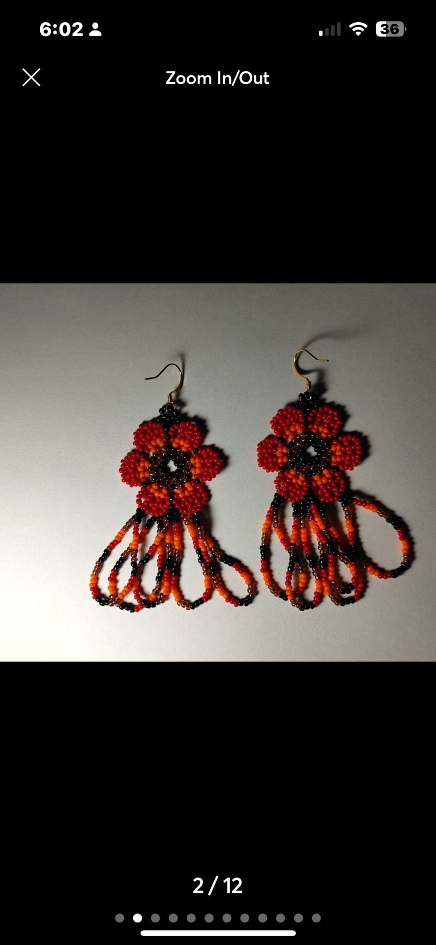 Handmade Beaded Red and Orange Floral Fringe Dangle Earrings 3