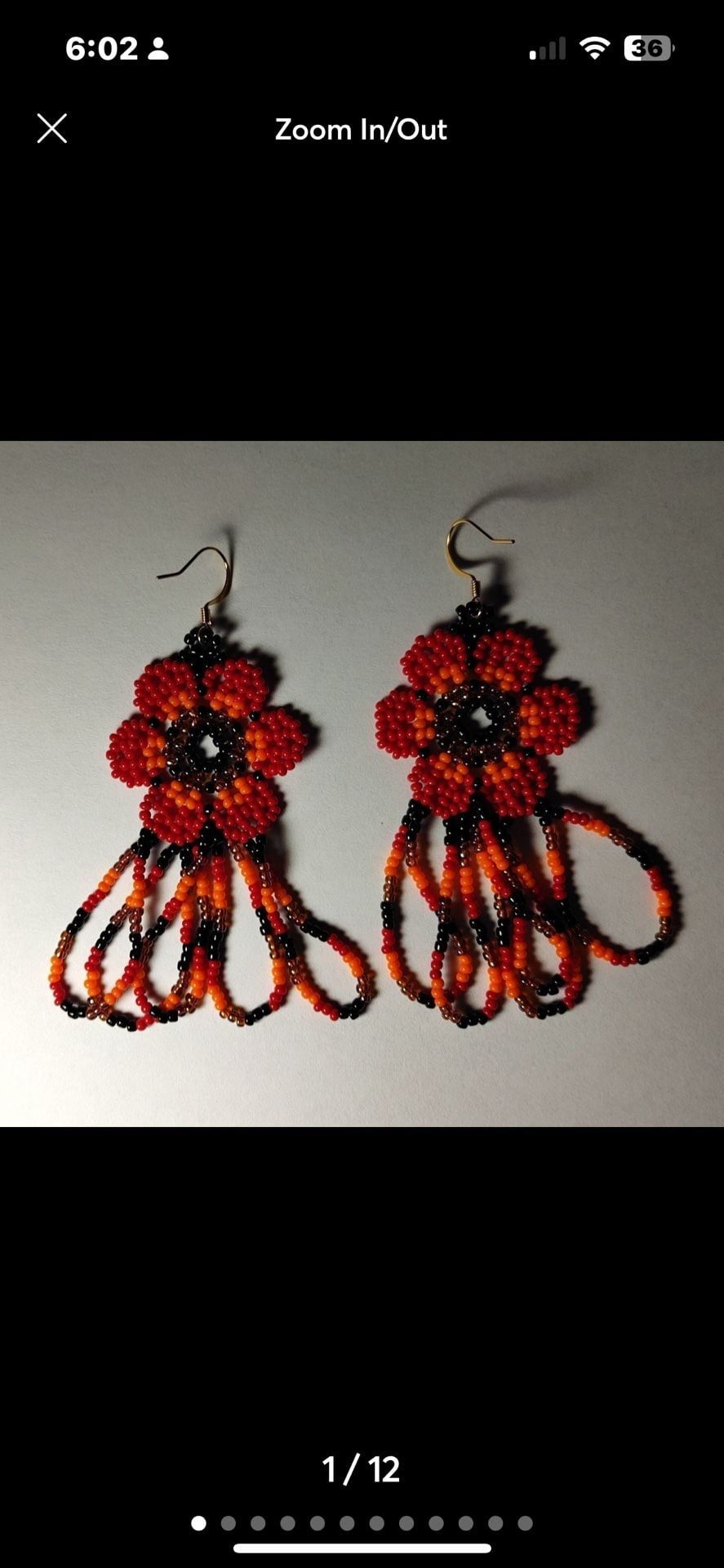 Handmade Beaded Red and Orange Floral Fringe Dangle Earrings 4