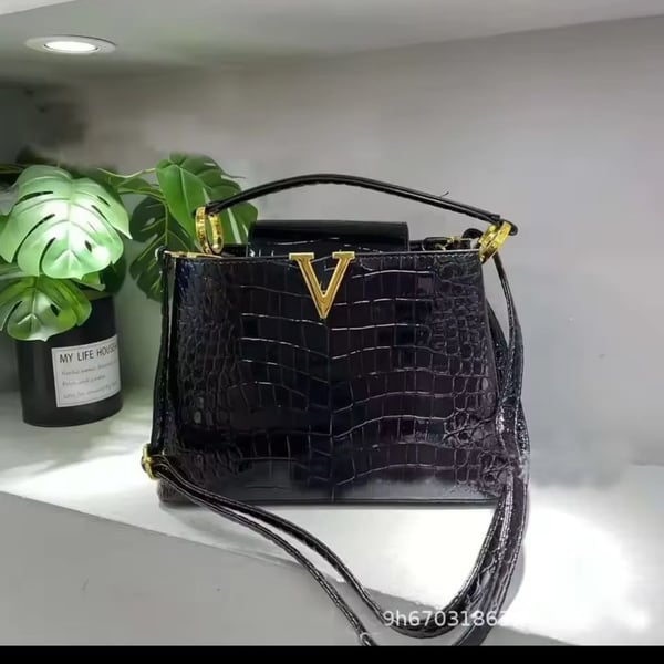 Valentino by Mario Valentino Mia Croc-Embossed V-Logo Leather Satchel Bag