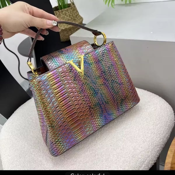 Louis Vuitton Capucines MM Iridescent Python Embossed Top Handle Bag