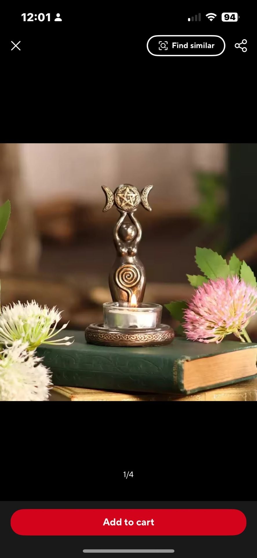 Veronese Design Bronze Triple Moon Mother Earth Goddess Pentagram Tea Light Candle Holder 1