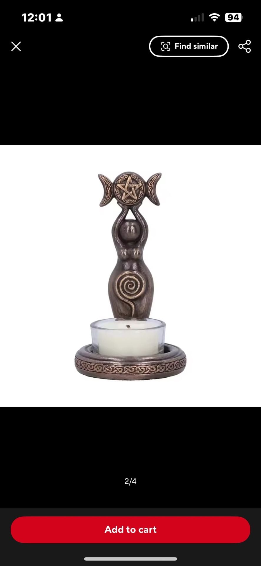 Veronese Design Bronze Triple Moon Mother Earth Goddess Pentagram Tea Light Candle Holder 2