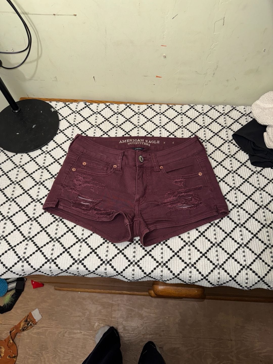 American Eagle Outfitters Shortie Maroon Distressed Denim Shorts 2