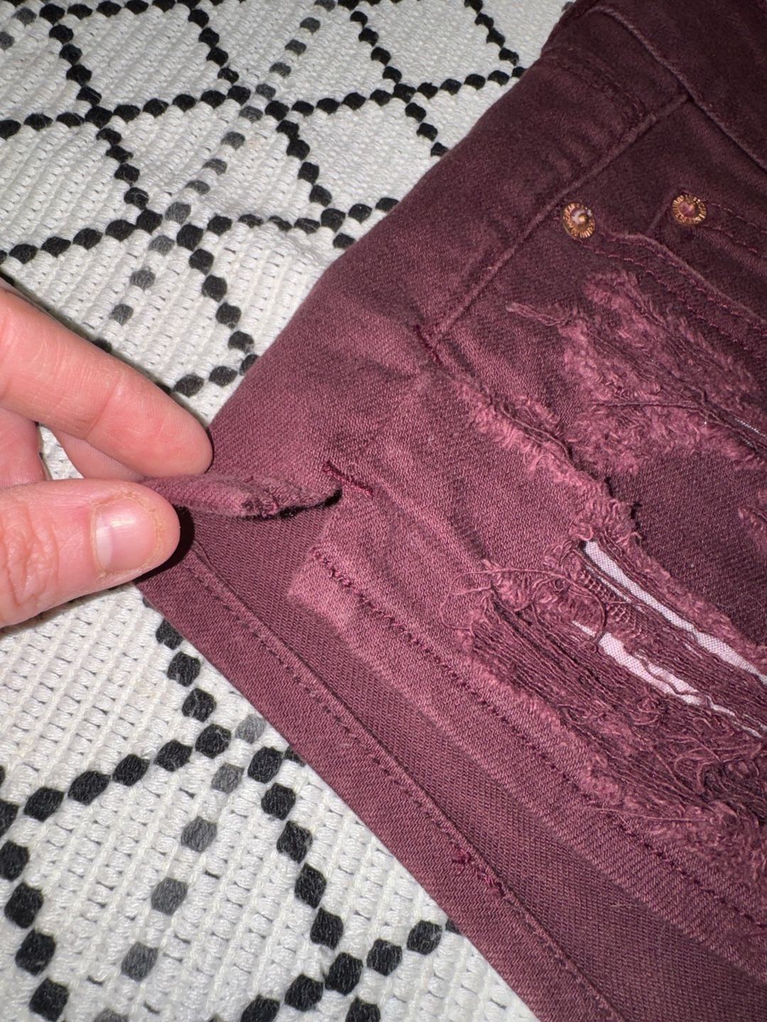 American Eagle Outfitters Shortie Maroon Distressed Denim Shorts 4