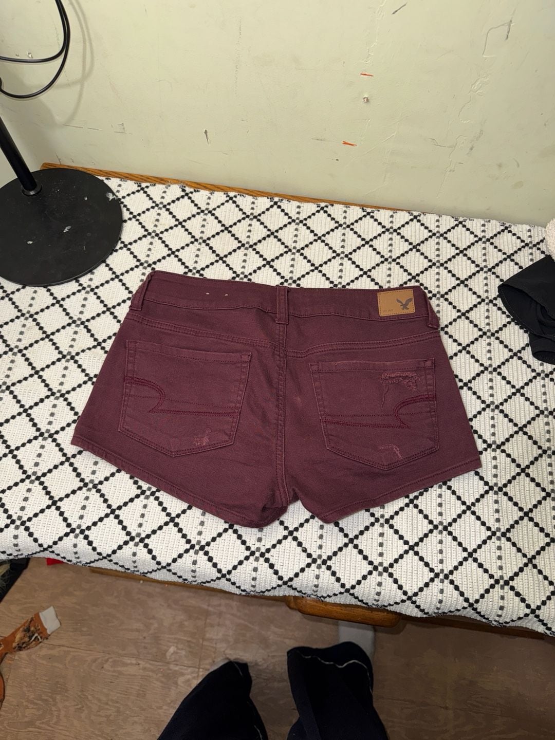 American Eagle Outfitters Shortie Maroon Distressed Denim Shorts 7