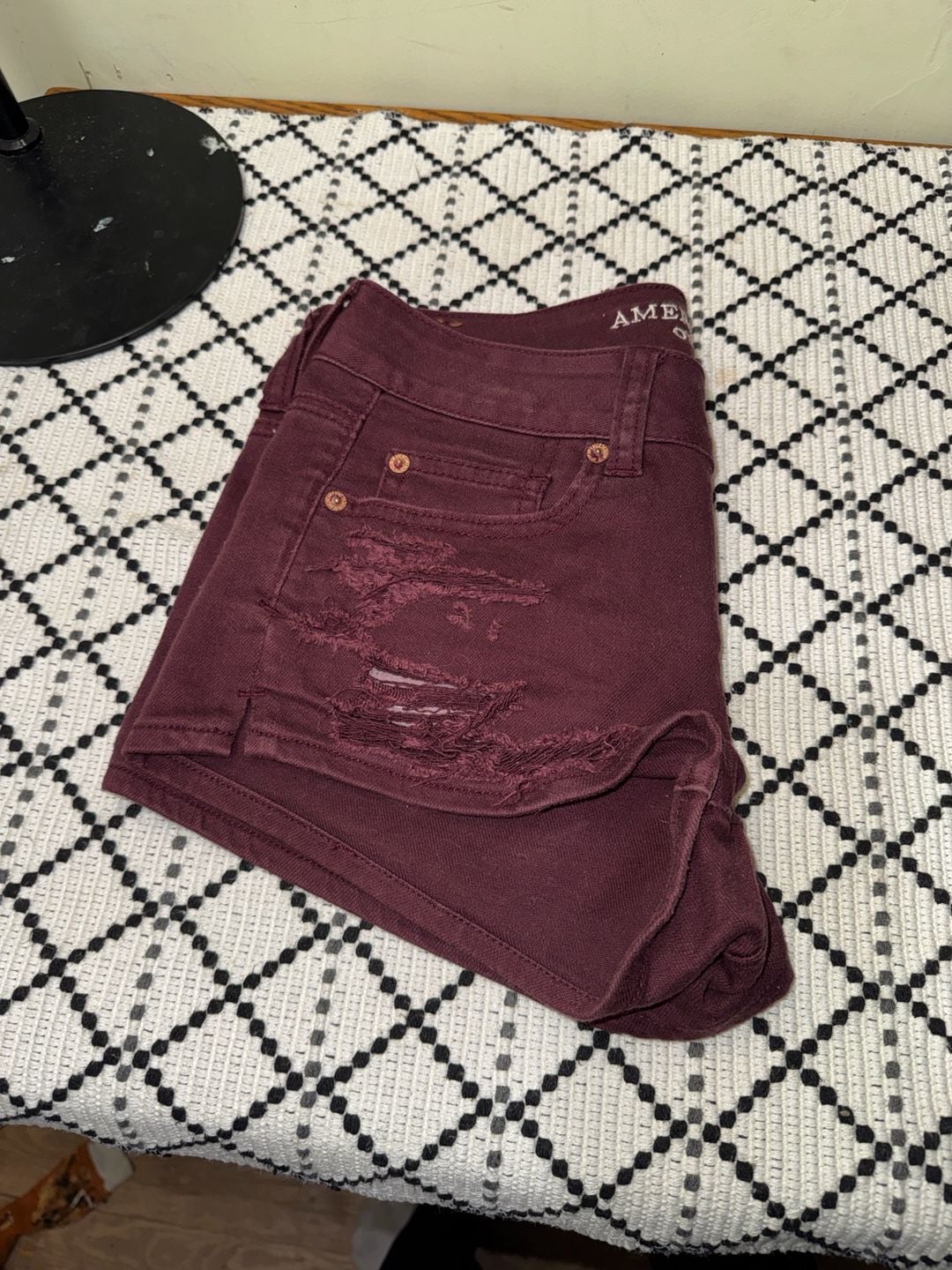 American Eagle Outfitters Shortie Maroon Distressed Denim Shorts 9