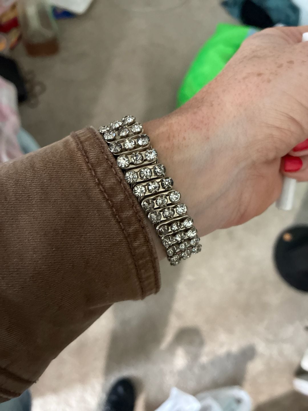 Vintage Triple Row Rhinestone Expansion Stretch Link Bracelet 2