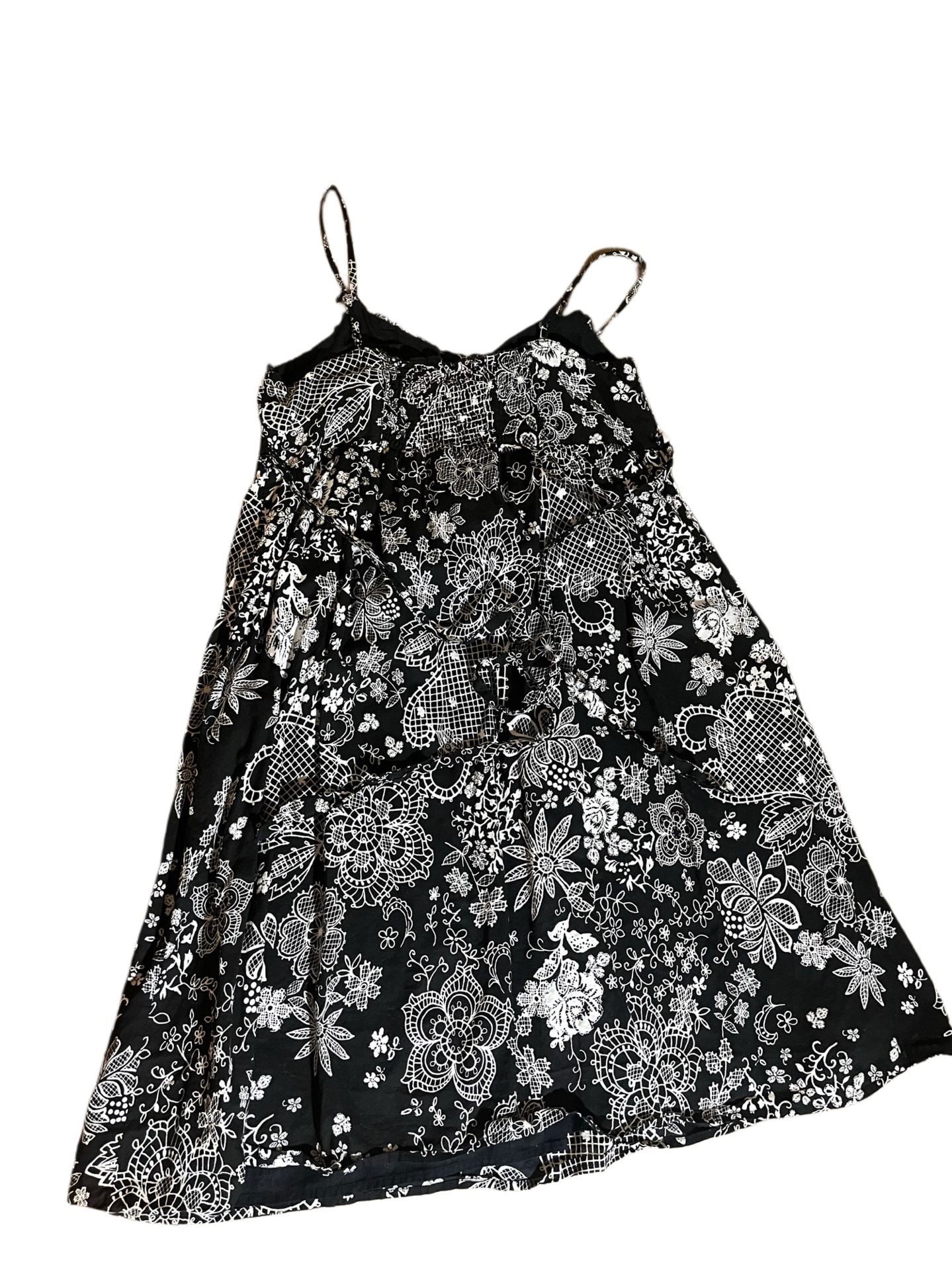 No Boundaries Juniors Cotton Black and White Lace Print Spaghetti Strap Sundress 2